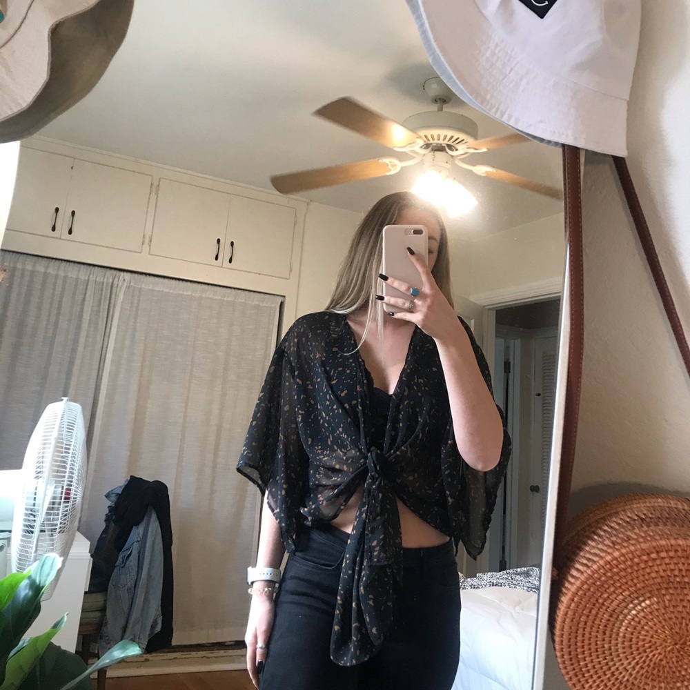 Sheer tie front top